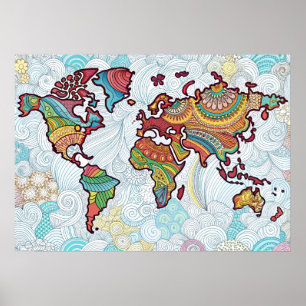 Världskarta för asiatisk design Poster