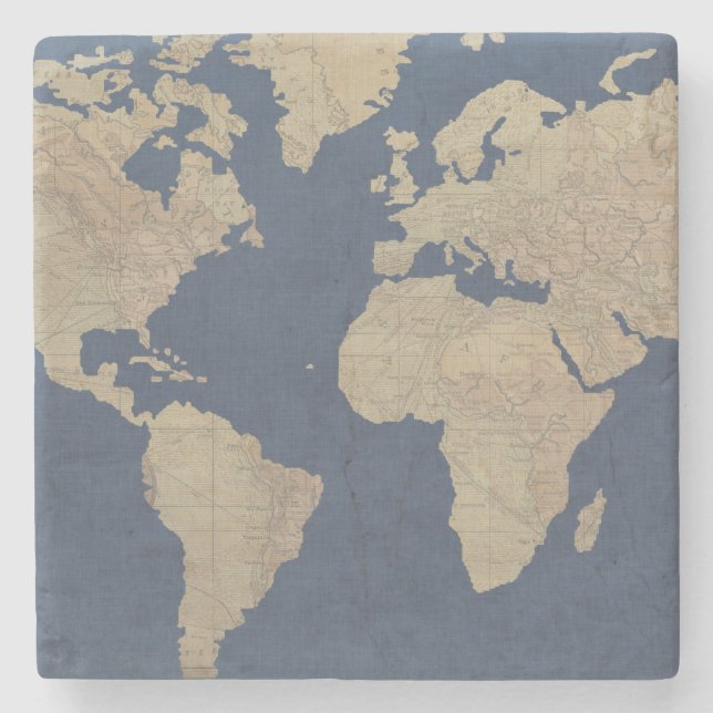 Världskarta för guld och blått underlägg sten (Framsidan)