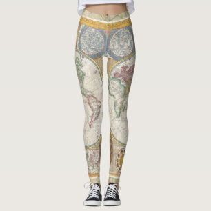 Världskarta för resor Antik Vintagegeografi Leggings