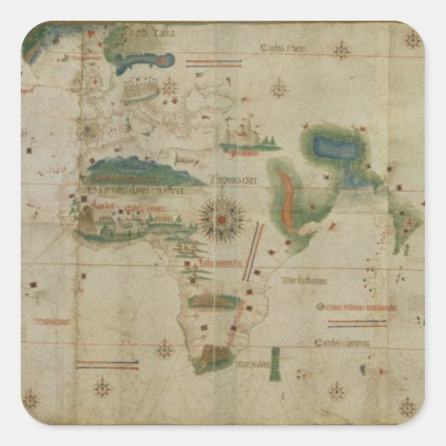 Världskarta Fyrkantigt Klistermärke (Framsida)