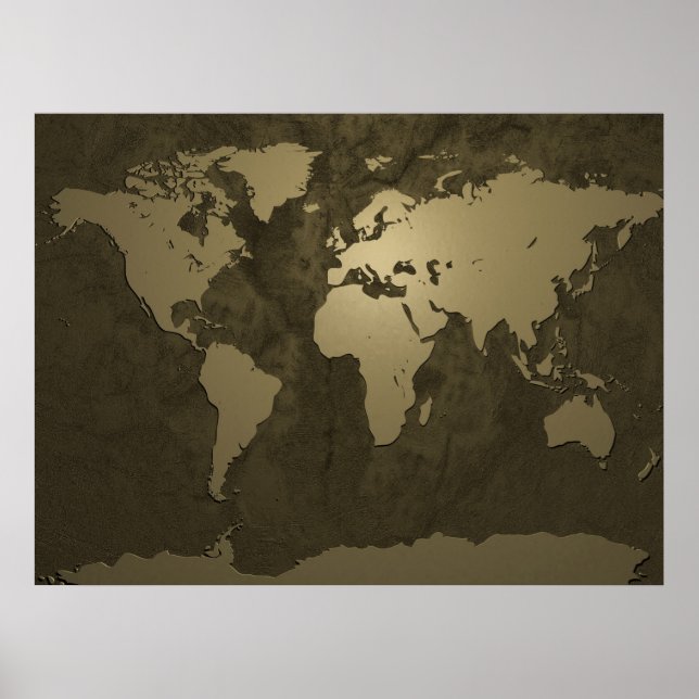 Världskarta Guld Poster (Framsidan)
