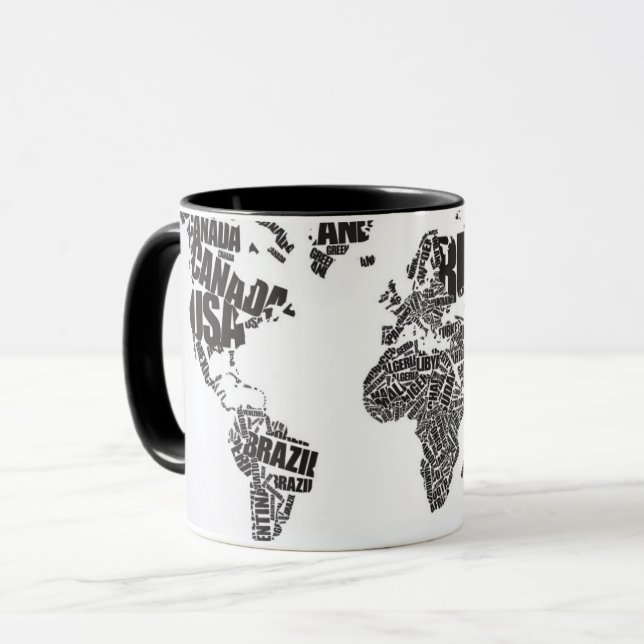 Världskarta i typografi mugg (Framsida vänster)