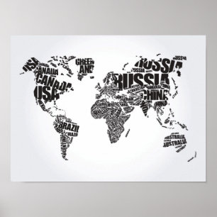 Världskarta i typografi poster