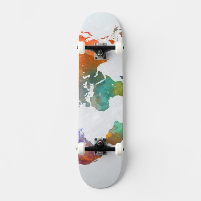 Världskarta i vattenfärg skateboard bräda 21,5 cm (Framsida)