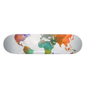 Världskarta i vattenfärg skateboard bräda 21,5 cm