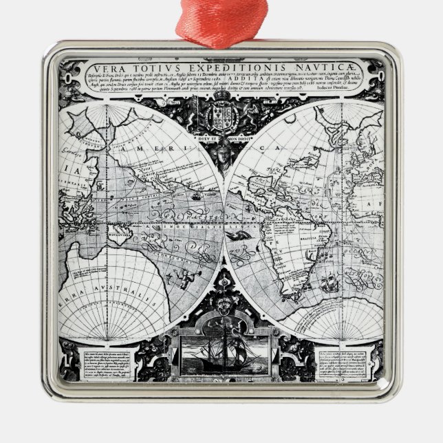 Världskarta Julgransprydnad Metall (Framsidan)