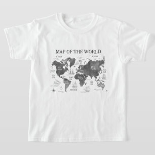 Världskarta Konst Svart Vit Marin T Shirt