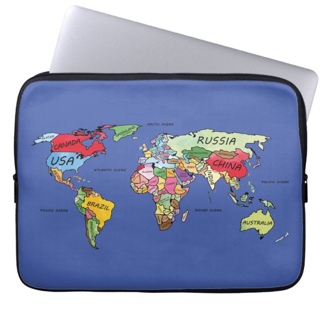 Världskarta Laptop Fodral (Framsidan)