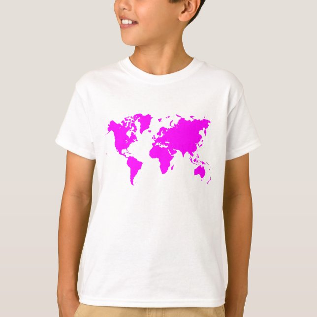 Världskarta - Magenta Tee Shirt (Framsida)