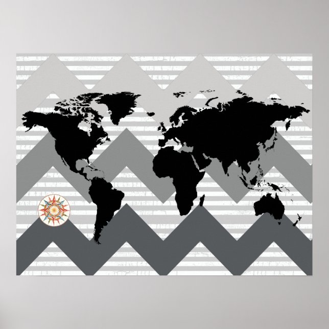 världskarta med Chevron rand Poster (Framsidan)