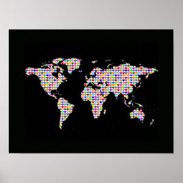 världskarta med färgstarka hjärtan poster