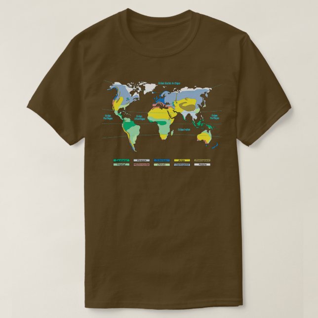 Världskarta med Fransken Klimatzonerna namn  T Shirt (Design framsida)