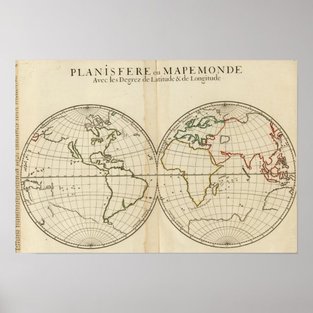 Världskarta med Latitude och Longititude Poster (Framsidan)