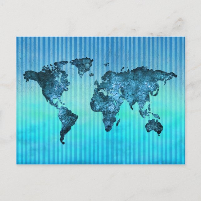 Världskarta | Neon Blue Rand Vykort (Framsida)