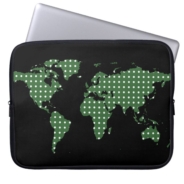 världskarta och vita prickar laptop fodral (Framsidan)