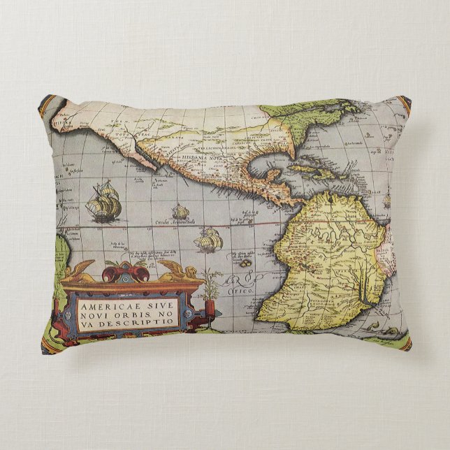 Världskarta över Amerika av Abraham Ortelius Prydnadskudde (Framsidan)