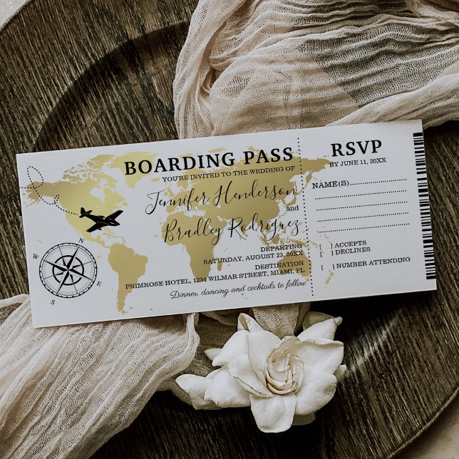 Världskarta över Boardingpass Destinationsbröllop Inbjudningar (Skapare uppladdad)