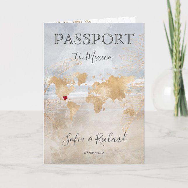 Världskarta över destinationspass för Beach Weddin Inbjudan (Framsida)