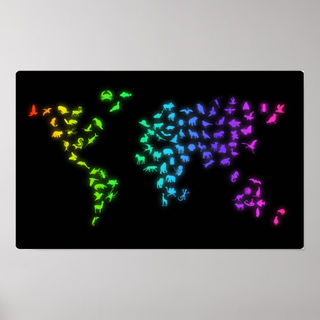 Världskarta över djur poster (Framsidan)