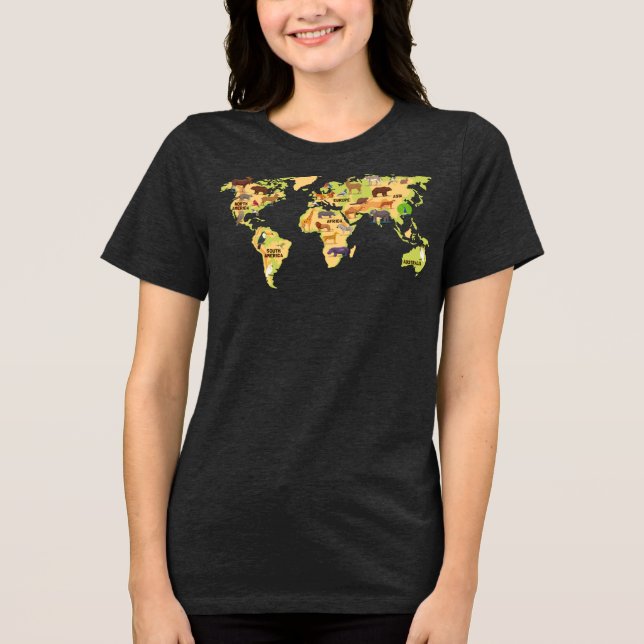 Världskarta över djur t shirt (Framsida)