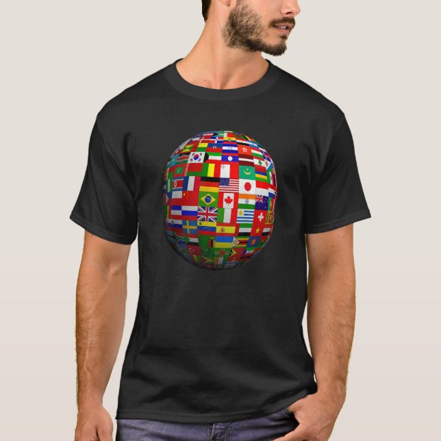 Världskarta över Flaggor Globe Atlas T Shirt (Framsida)