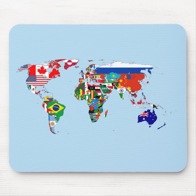 Världskarta över Flaggor Mousepad Musmatta (Framsidan)