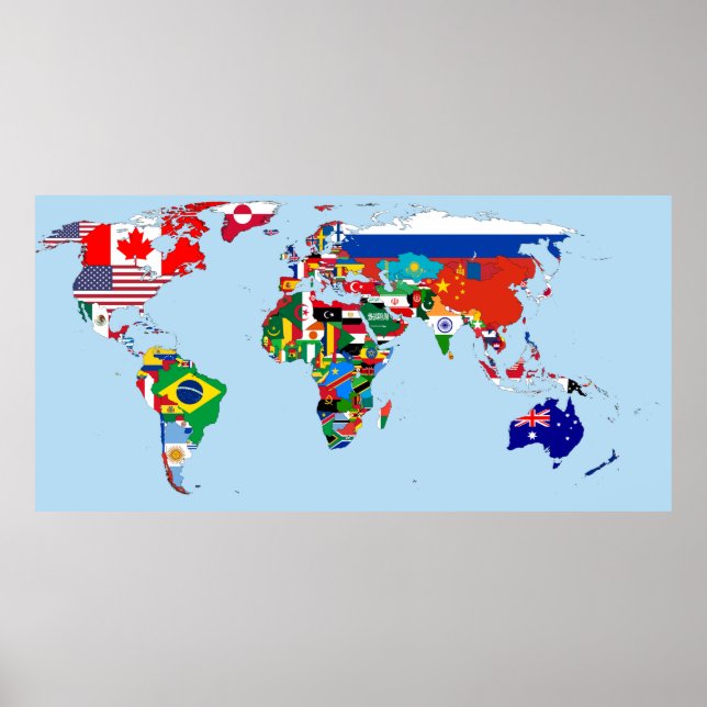 Världskarta över Flaggor poster (Framsidan)