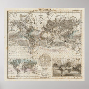 Världskarta över flödet i Luft Poster