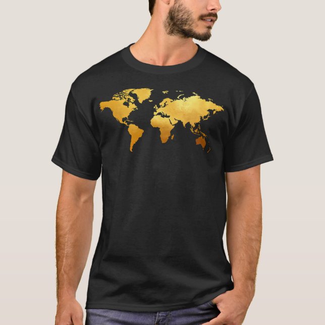 Världskarta över Guld T Shirt (Framsida)