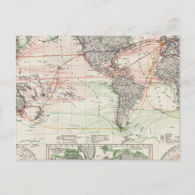 Världskarta över havsvalutor vykort (Framsida)