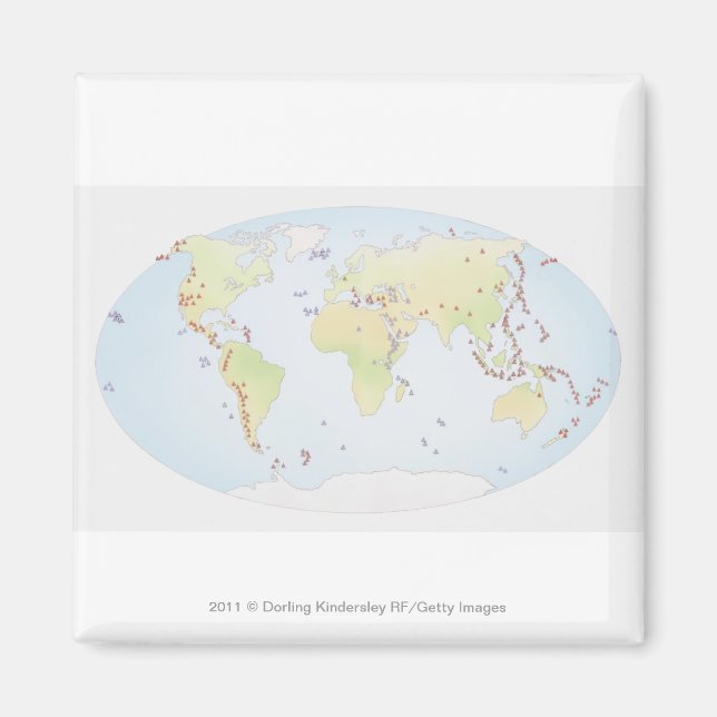 Världskarta över platser för vulkanisk aktivitet magnet (Framsidan)