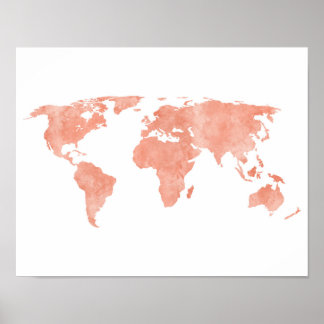 Världskarta över Rosa av vattenfärg Poster