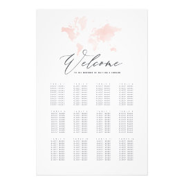 Världskarta över rosa vattenfärg bröllop fototryck