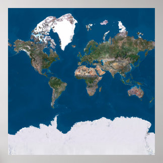 Världskarta över satelliter i färg poster