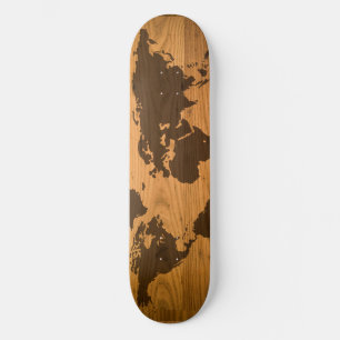 Världskarta över trägrain old school skateboard bräda 18 cm