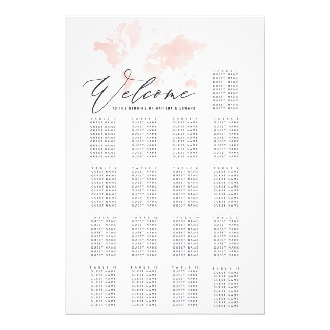 världskarta över vattenfärger på bröllop fototryck (Framsidan)