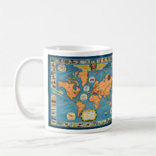 Världskarta över vintagens luftfart kaffemugg