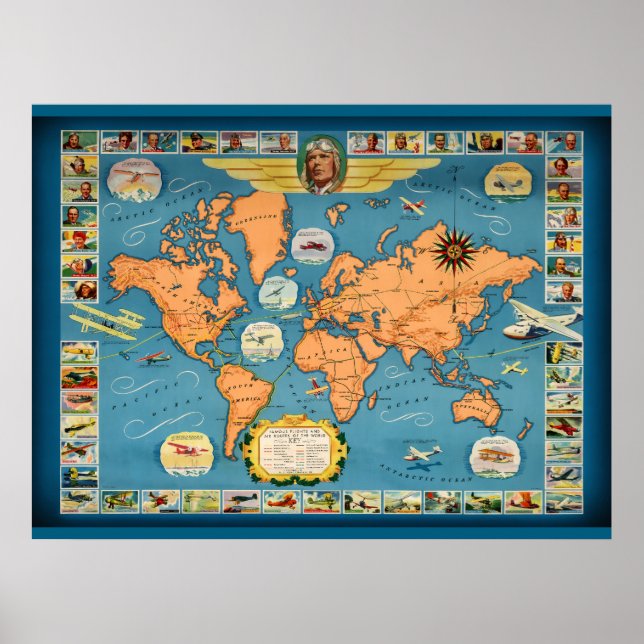 Världskarta över vintagens luftfart poster (Framsidan)