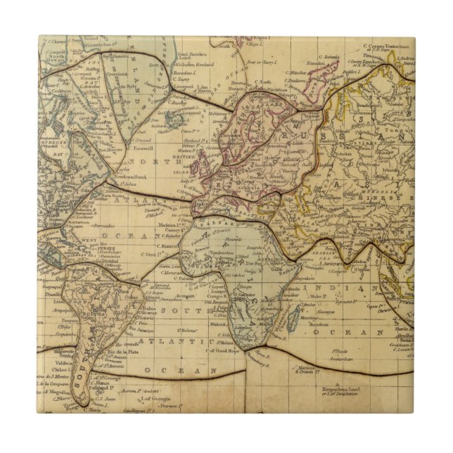 Världskarta på Mercators projektion Kakelplatta (Framsidan)