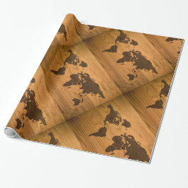 Världskarta på Wood korn Presentpapper