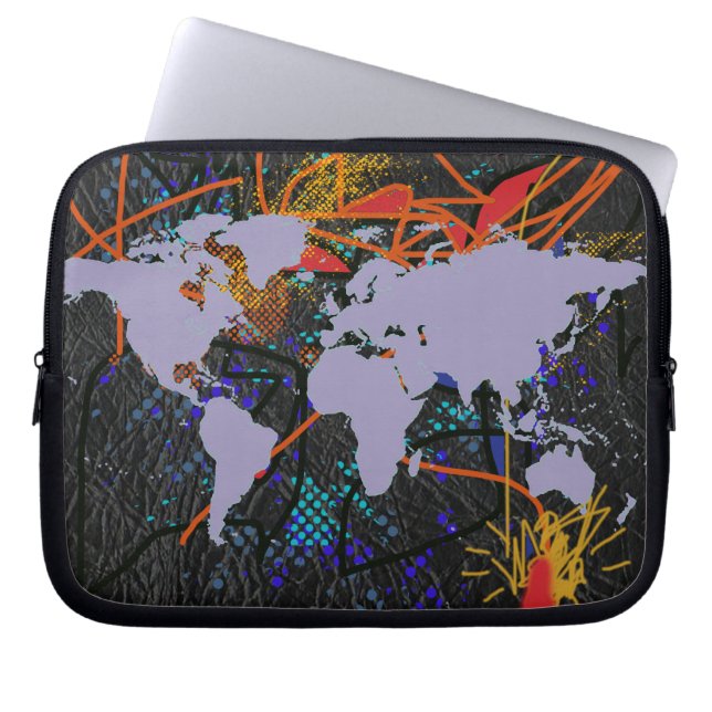 världskarta, pop stil laptop sleeve (Framsidan)