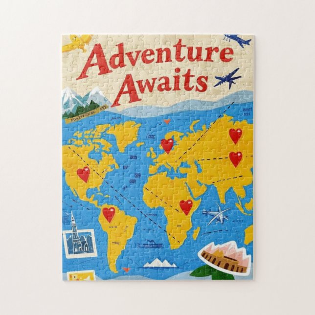 Världskarta prickad med stift och landmärken från  pussel (Vertikal)