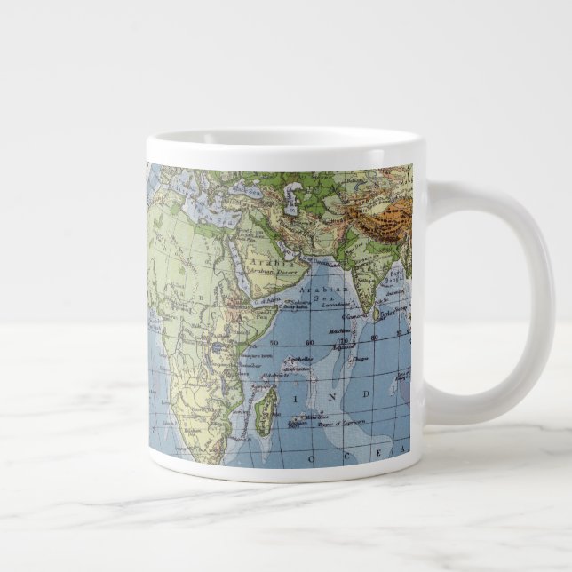 Världskarta som visar höjder på havsdjupet jumbo mugg (Höger)