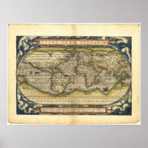 Världskarta Typus Orbis Terrarum av Abraham Poster