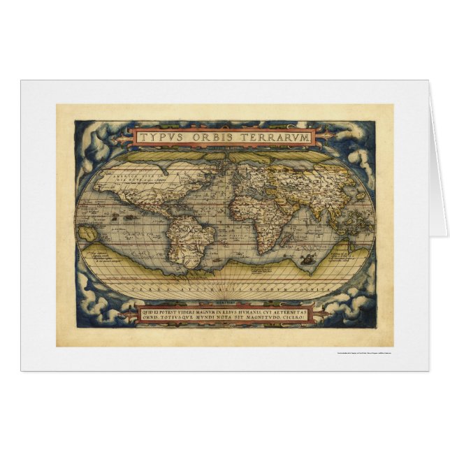 Världskarta vid Ortelius 1570 Hälsningskort (Framsidan Horizontal)