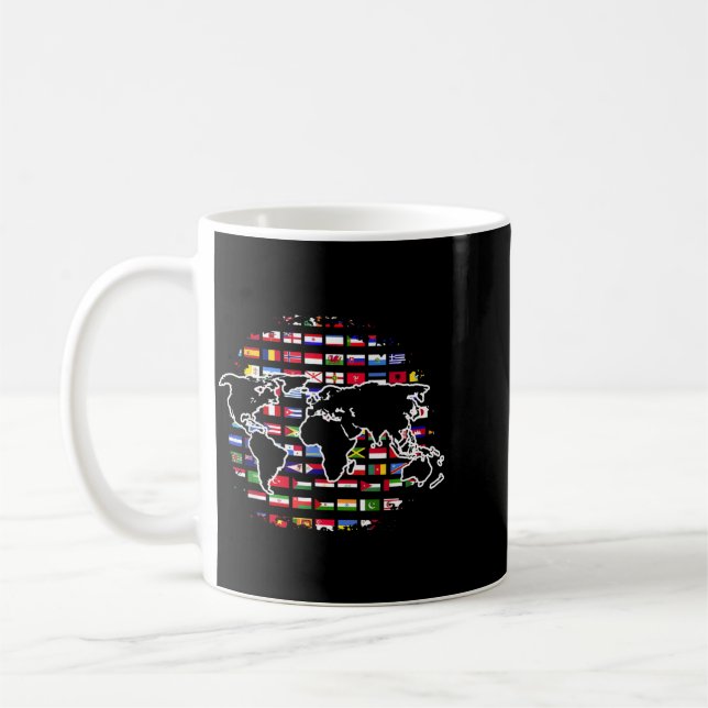 Världskartakarta över internationella flaggor kaffemugg (Vänster)