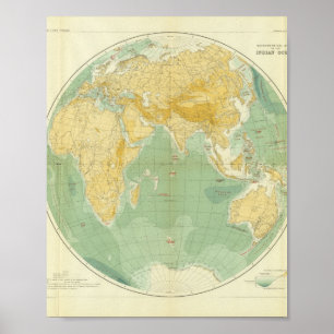 Världskartan för Indiska oceanen, Europa, Asien, A Poster