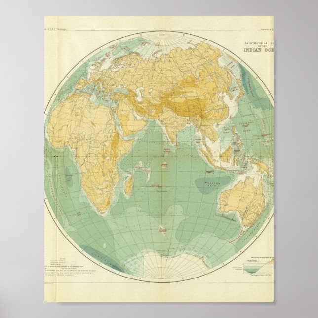 Världskartan för Indiska oceanen, Europa, Asien, A Poster (Framsidan)