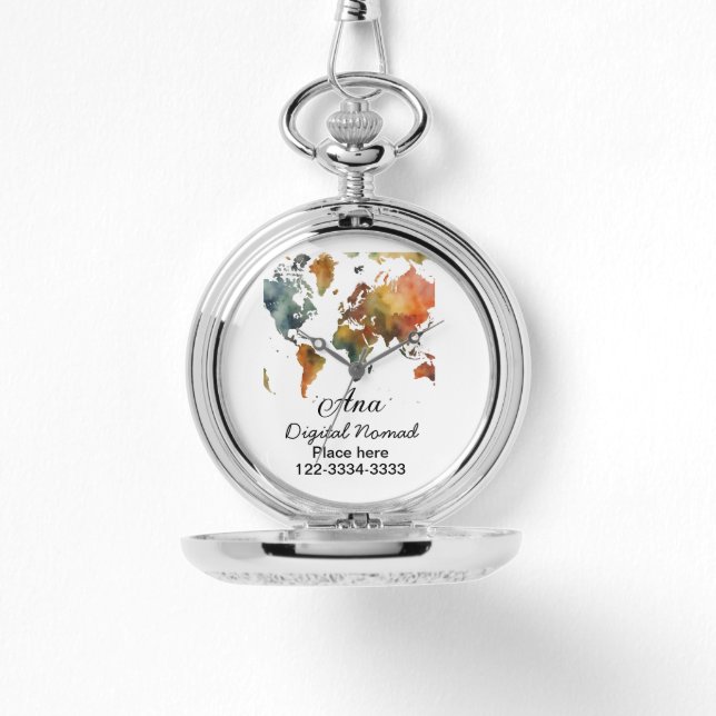 Världskartan lägger till din namntext ställe City  Armbandsur (Framsida)