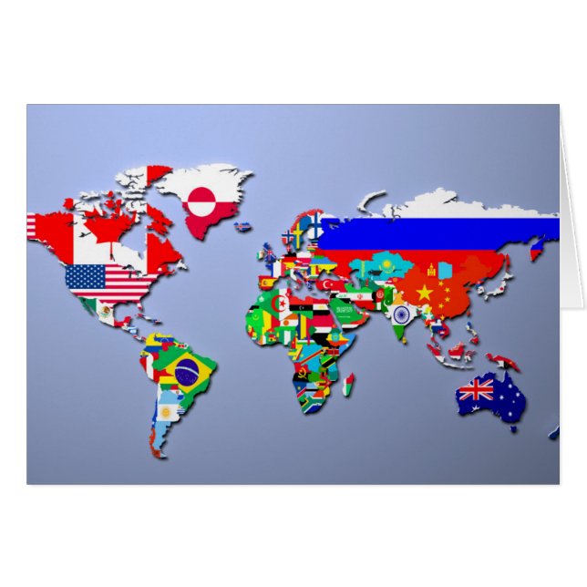 Världskartan med deras flaggor hälsningskort (Framsidan Horizontal)